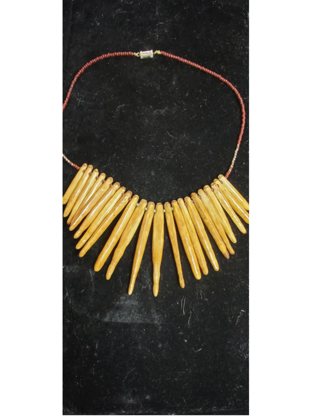 Vintage Tribal Spike Necklace Bone Horn Fringe Bib Statement Necklace